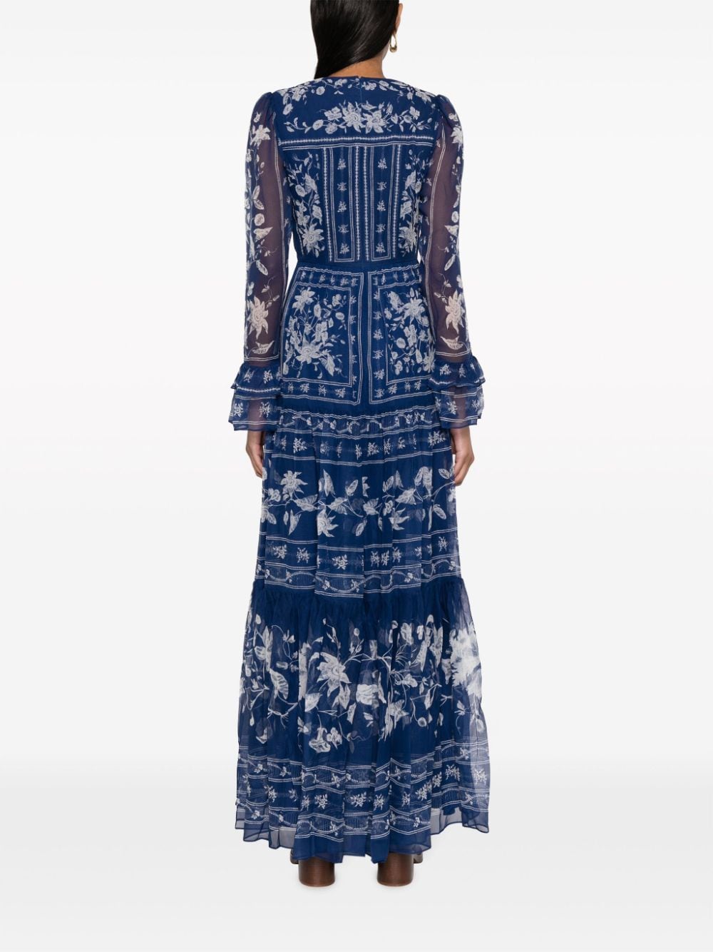 Shop Erdem Ophelia Patchwork-print Silk Dress In Blue
