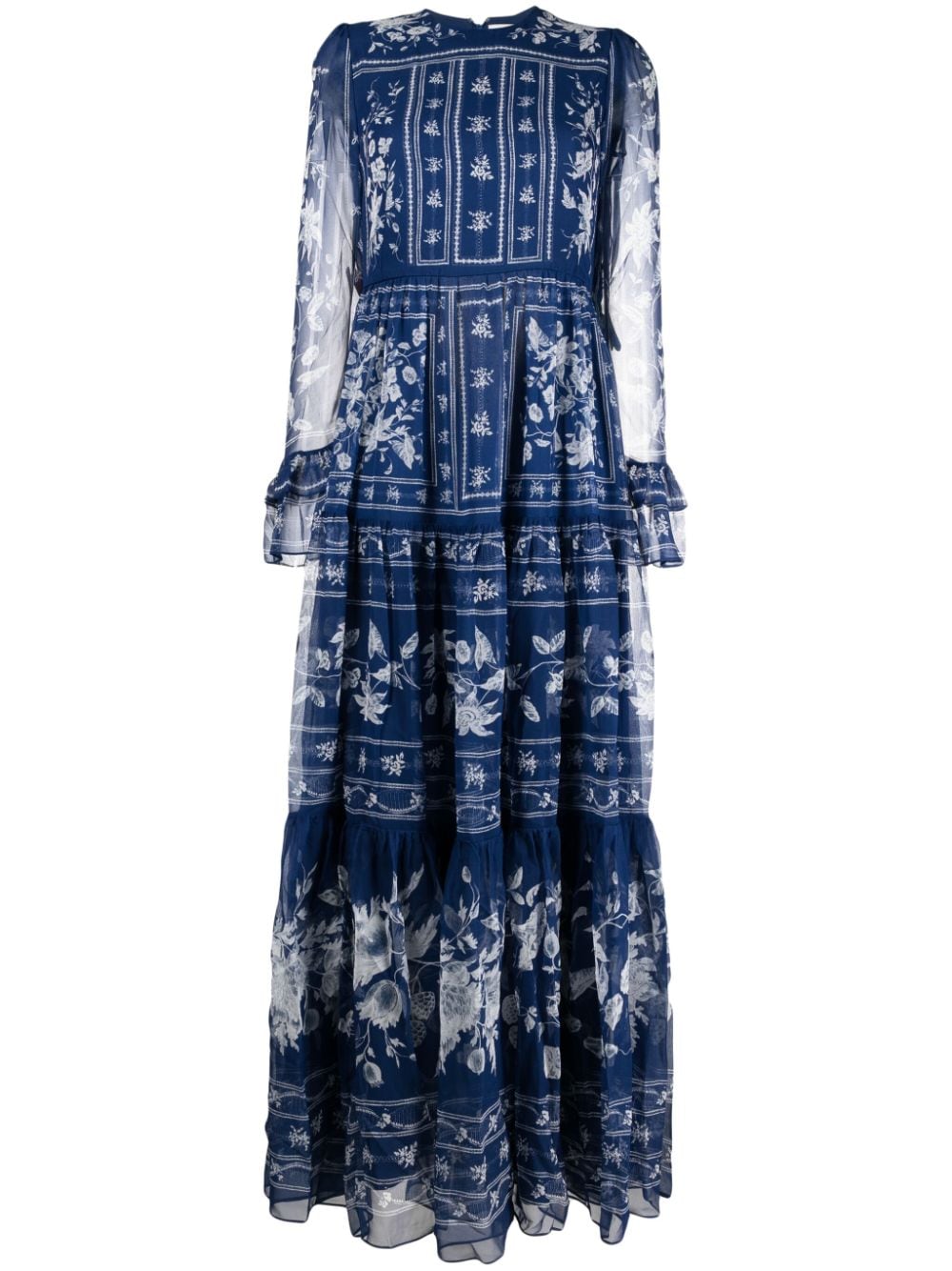 Erdem Ophelia Patchwork-print silk dress - Blu