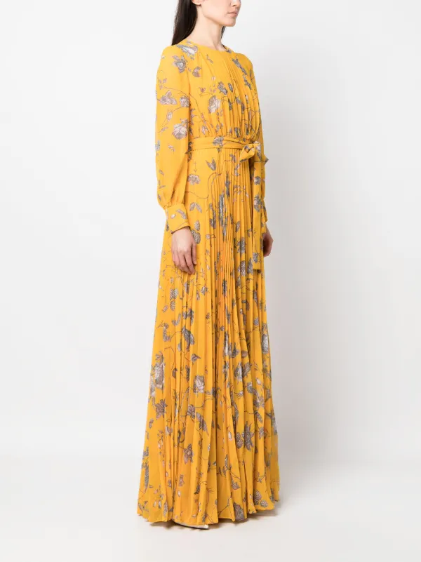 yellow floral long sleeve maxi dress