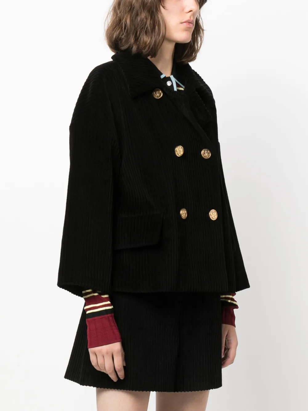 RED Valentino double-breasted Corduroy Pea Coat - Farfetch