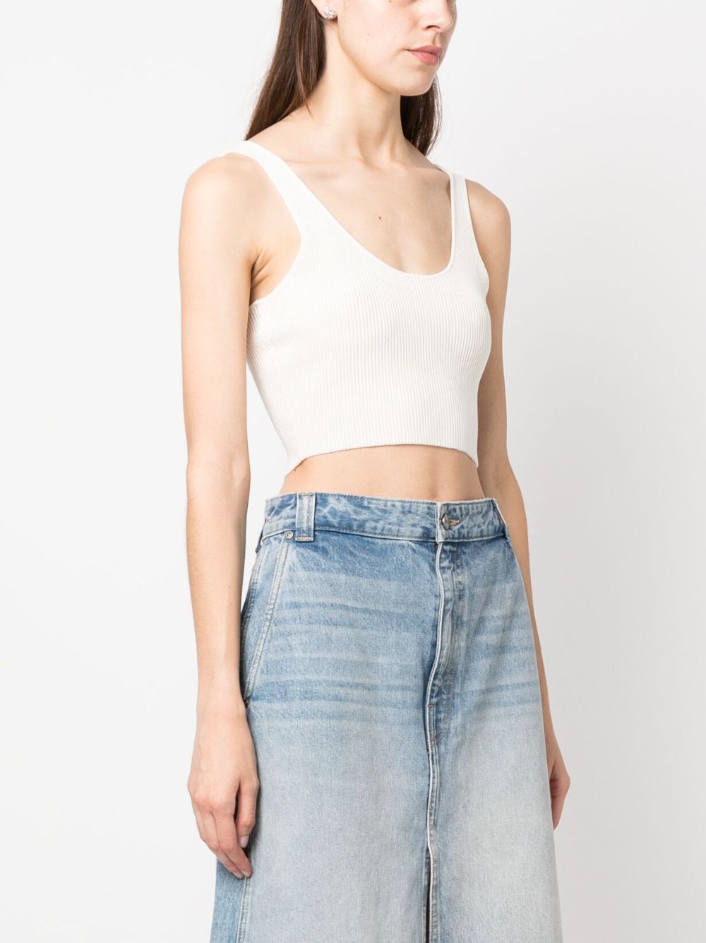 Shop Chloé Ribbed-knit Cropped Top In Weiss