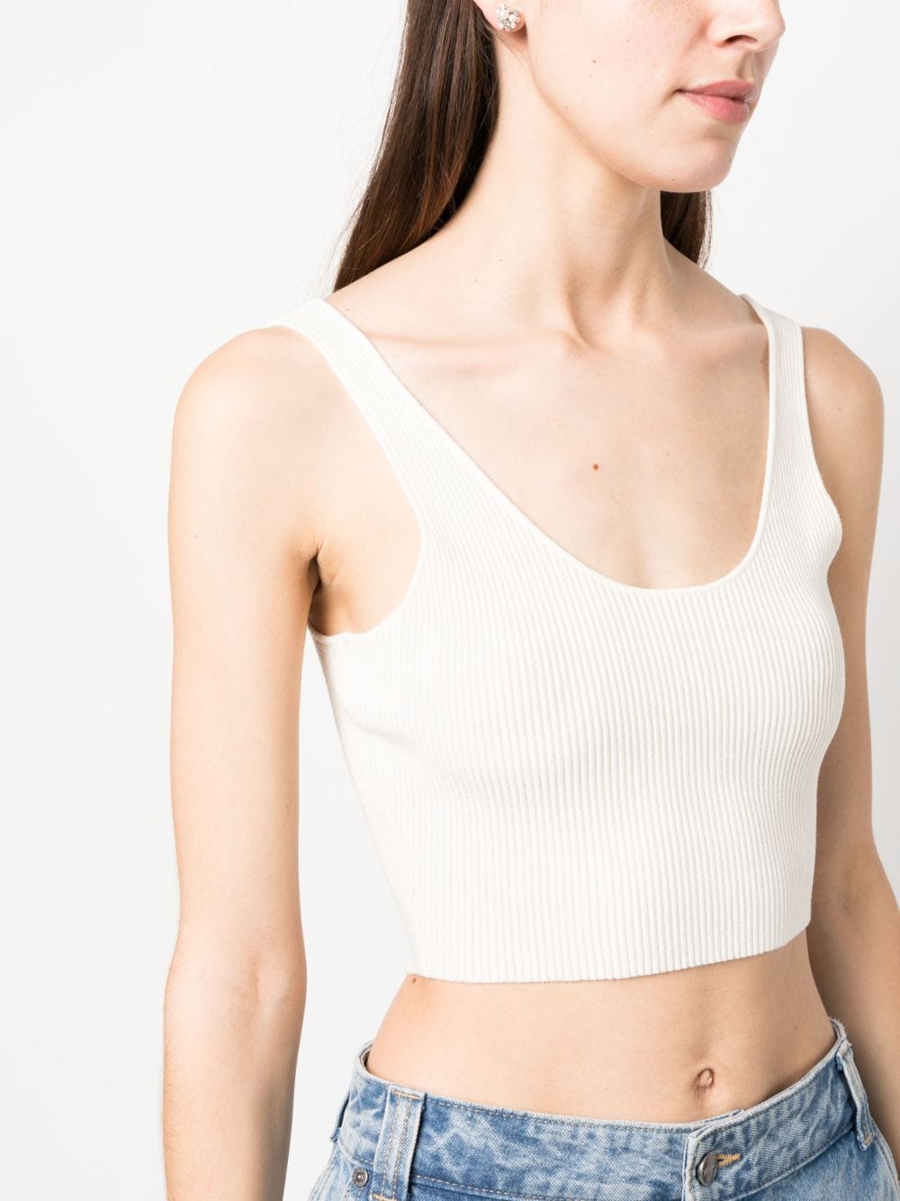 Shop Chloé Ribbed-knit Cropped Top In Weiss