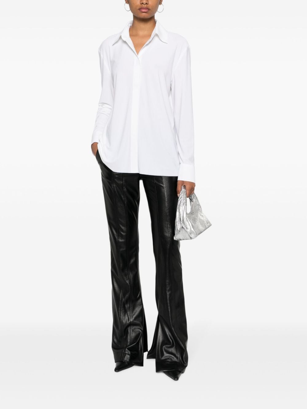 Shop Norma Kamali Pointed-collar Slit-sleeves Shirt In White