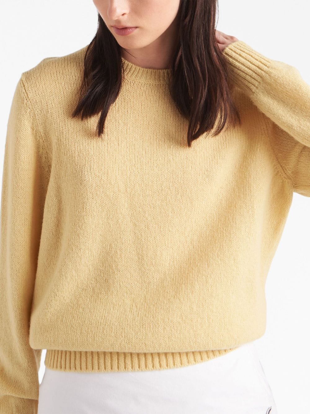 Shop Prada Triangle-logo Wool Jumper In Yellow