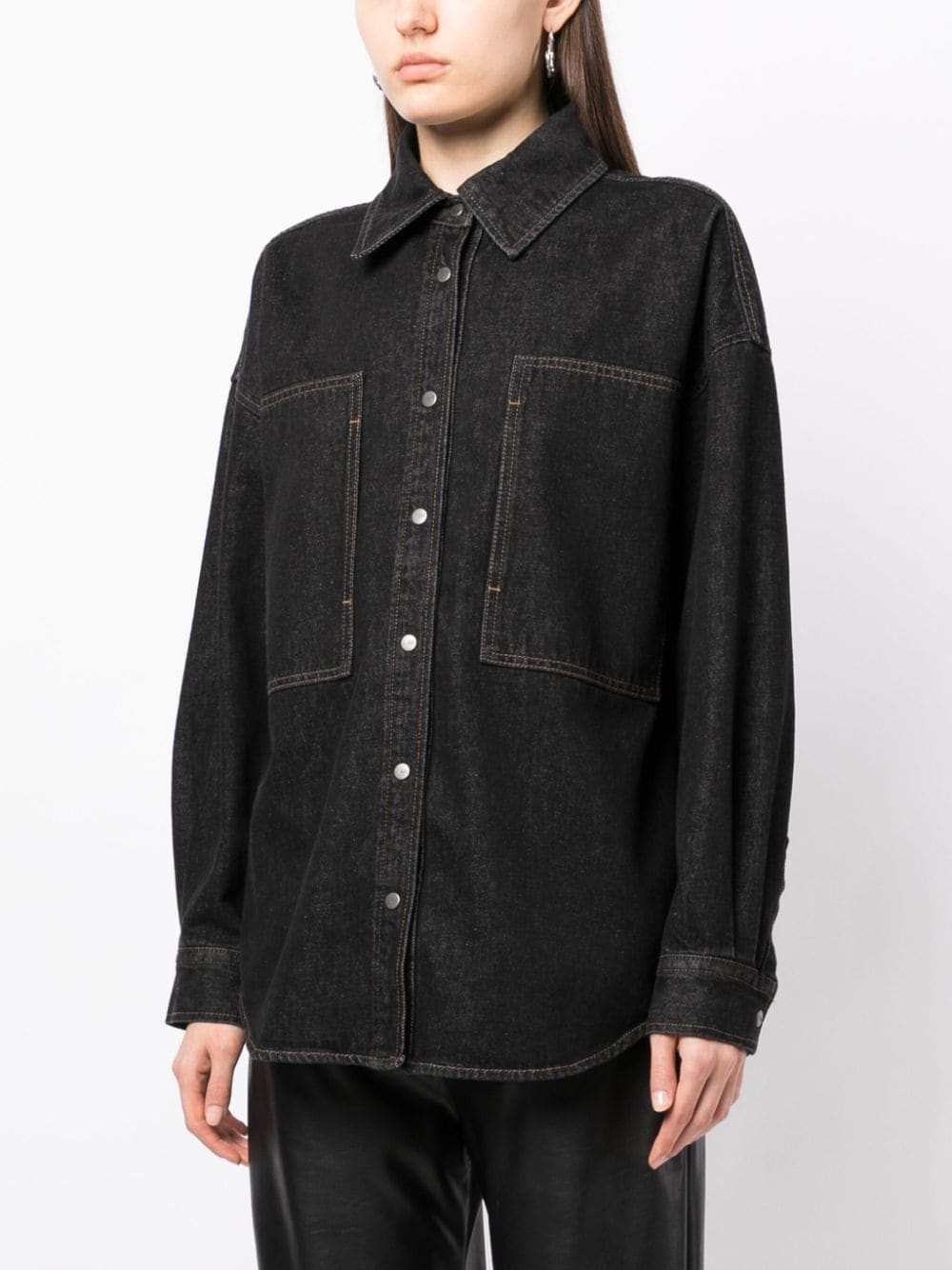 Shop Studio Tomboy Contrast-stitching Cotton Denim Shirt In Black
