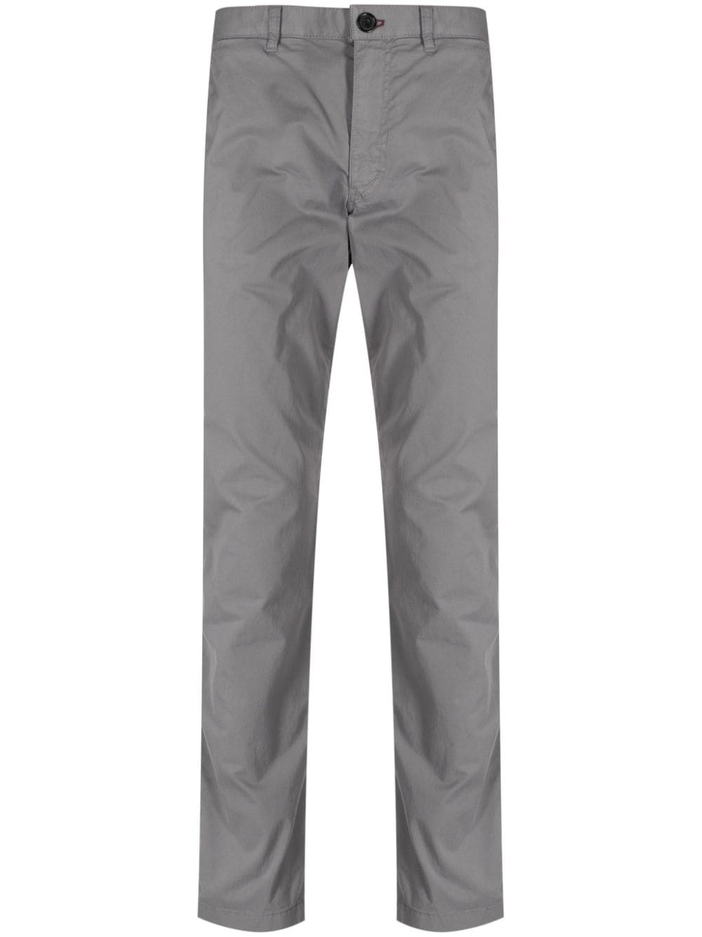 Ps By Paul Smith Logo-patch Twill Straight-leg Trousers In Grey