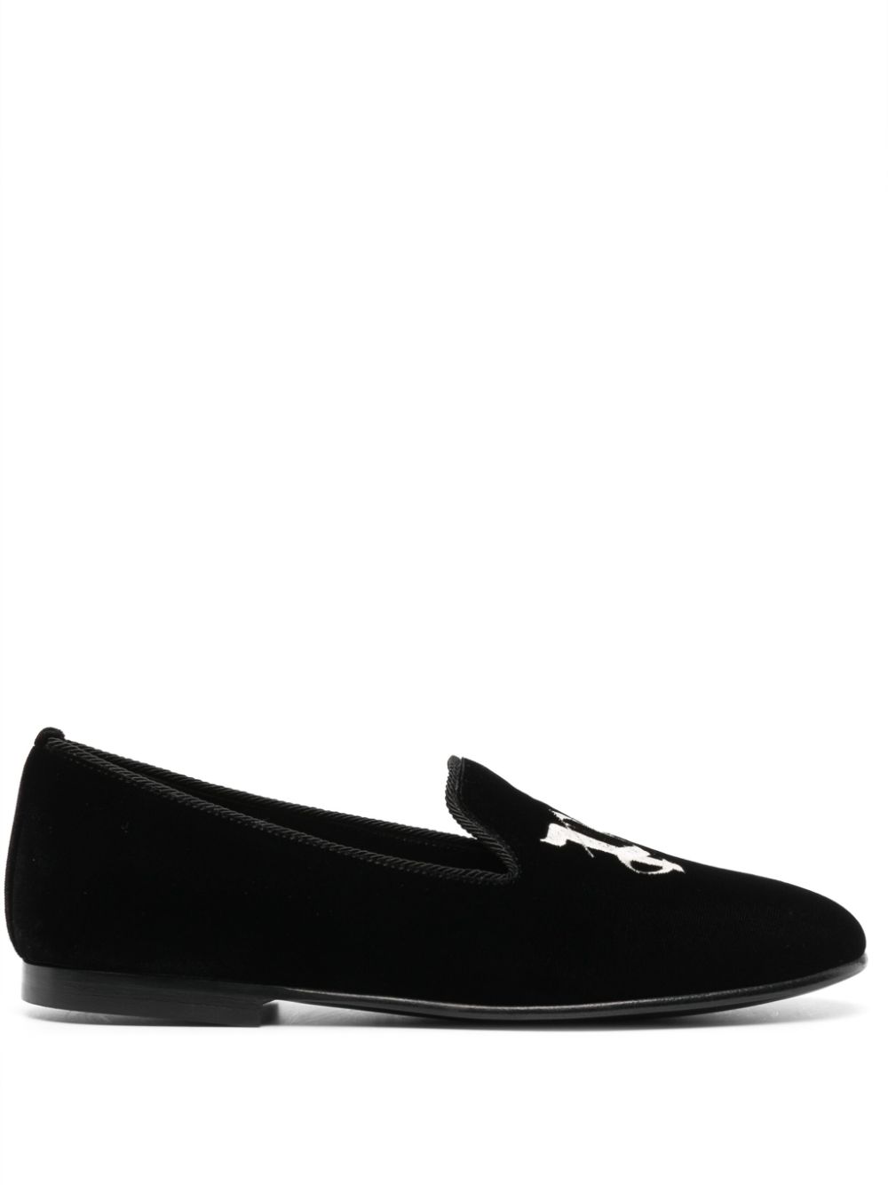 logo-embroidered velvet loafers