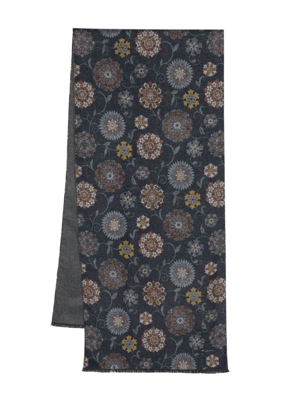 Kiton floral-print silk scarf - Blue