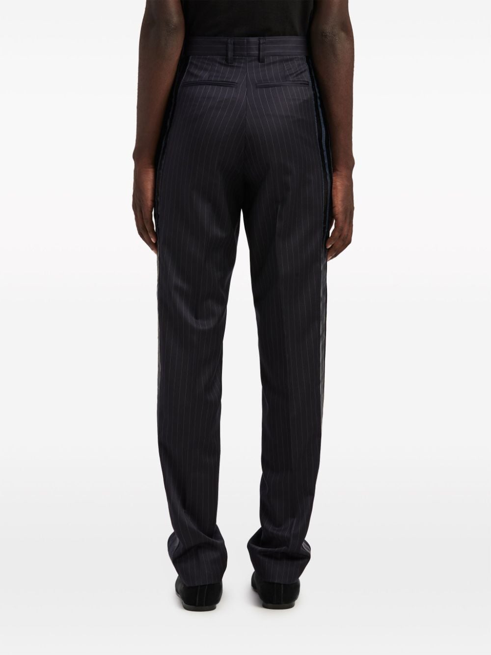 Shop Palm Angels Pinstripe Wool Tailored Trousers In Blue