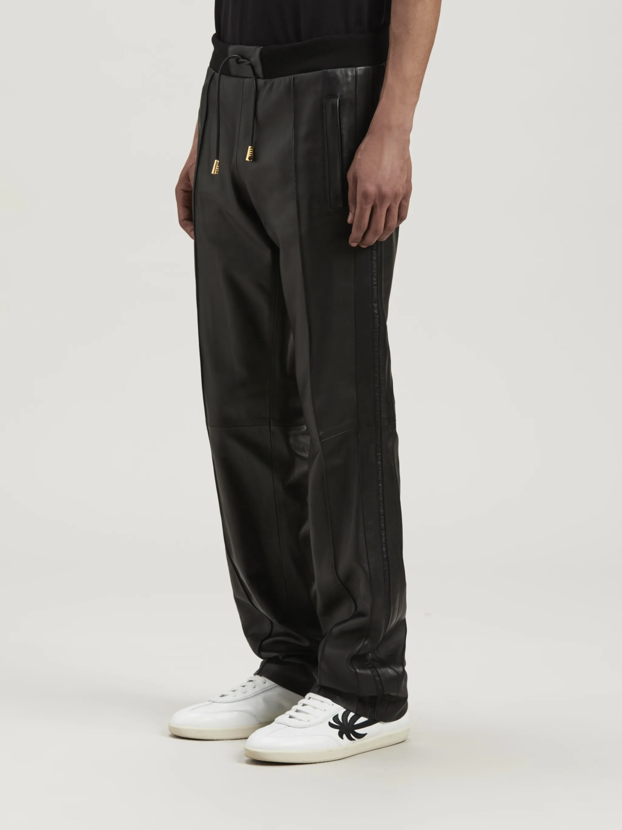 LEATHER TRACK PANTS
