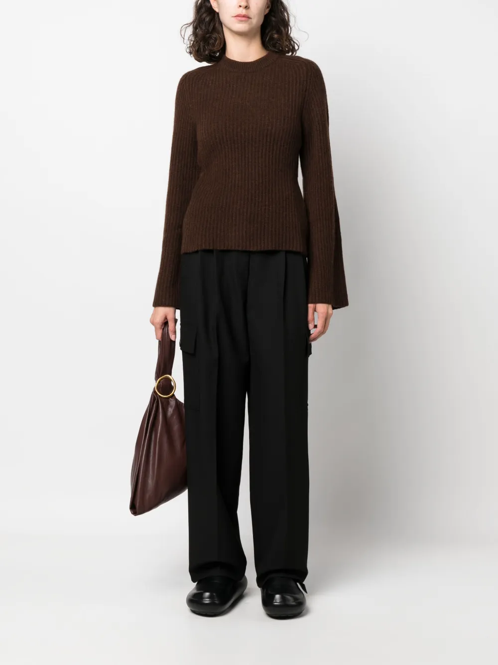 Shop Loulou Studio Ribbed-knit Cashmere Jumper In Brown