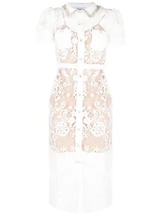 Self-Portrait short-sleeve Lace Midi Dress | White | FARFETCH AZ