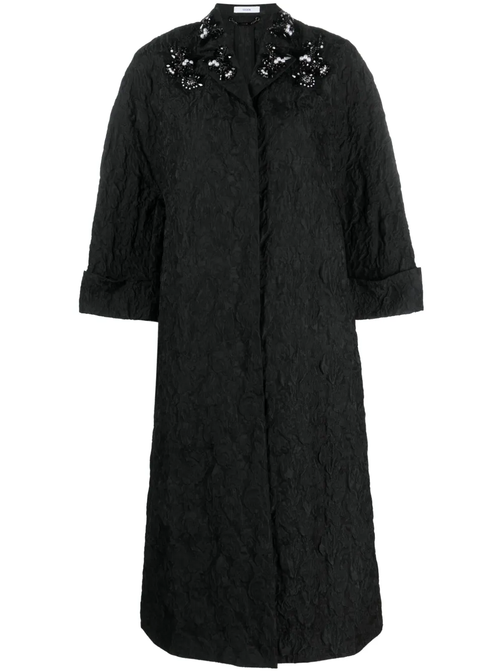 Erdem crystal-appliqué textured trench coat – Black