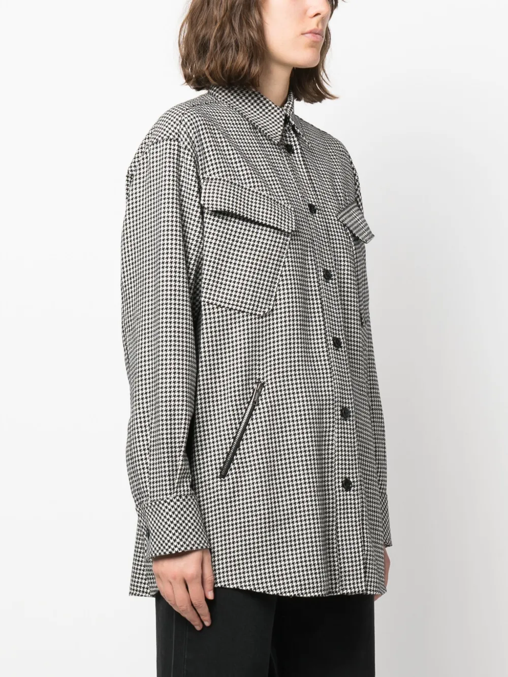  Iceberg Houndstooth-pattern Shirt Jacket - Black 