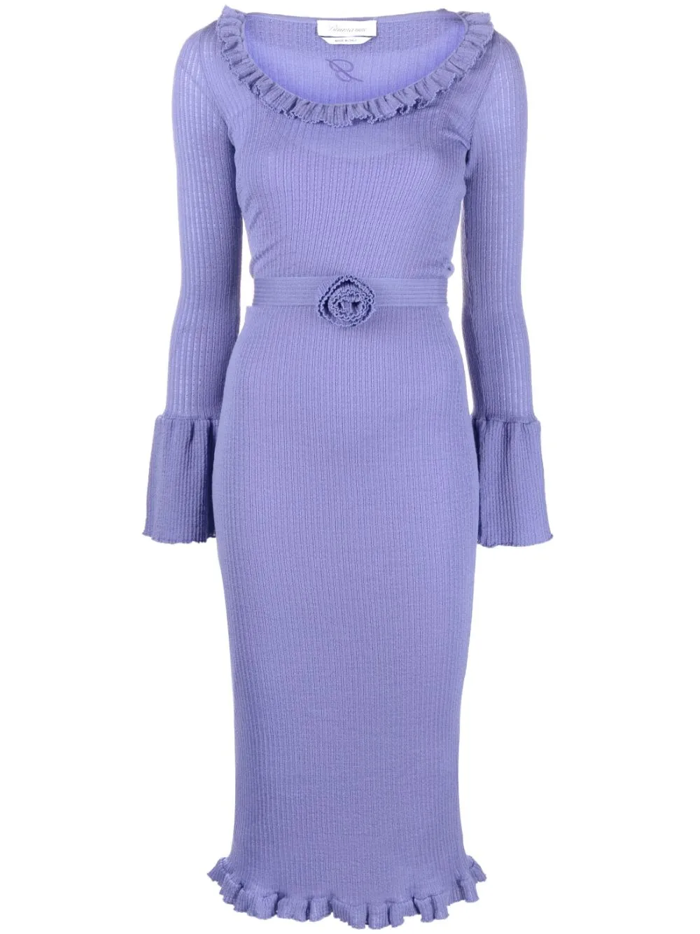 Blumarine Ruffled-trim Knitted Midi Dress In Purple