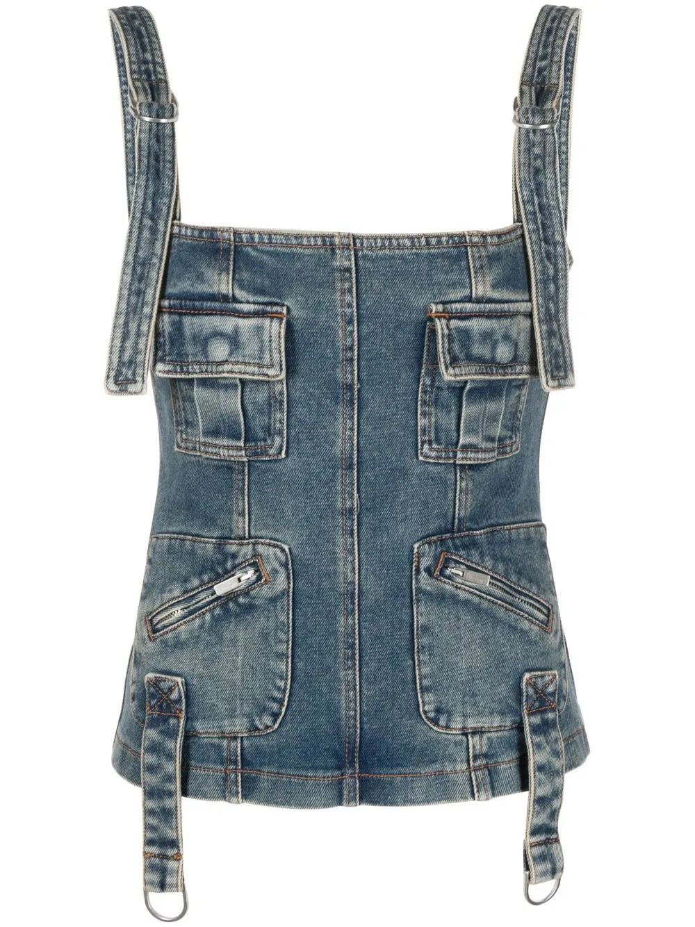 Blumarine Multiple-pocket Denim Corset Top In Blue