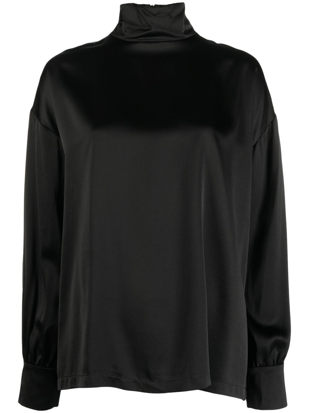 high-neck satin blouse