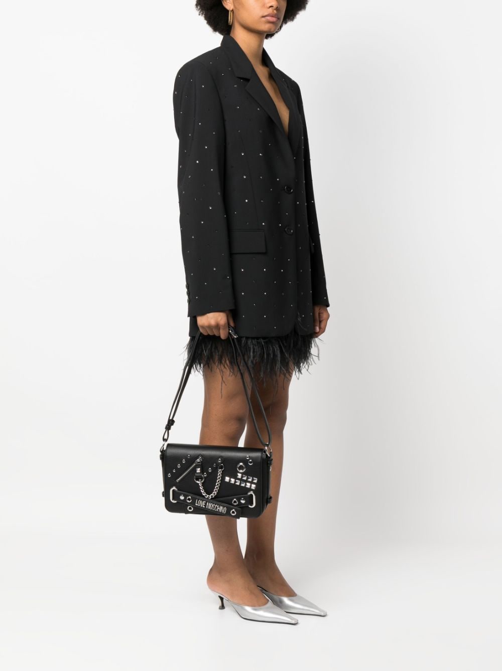 Shop Love Moschino Logo-lettering Embellished Shoulder Bag In Black