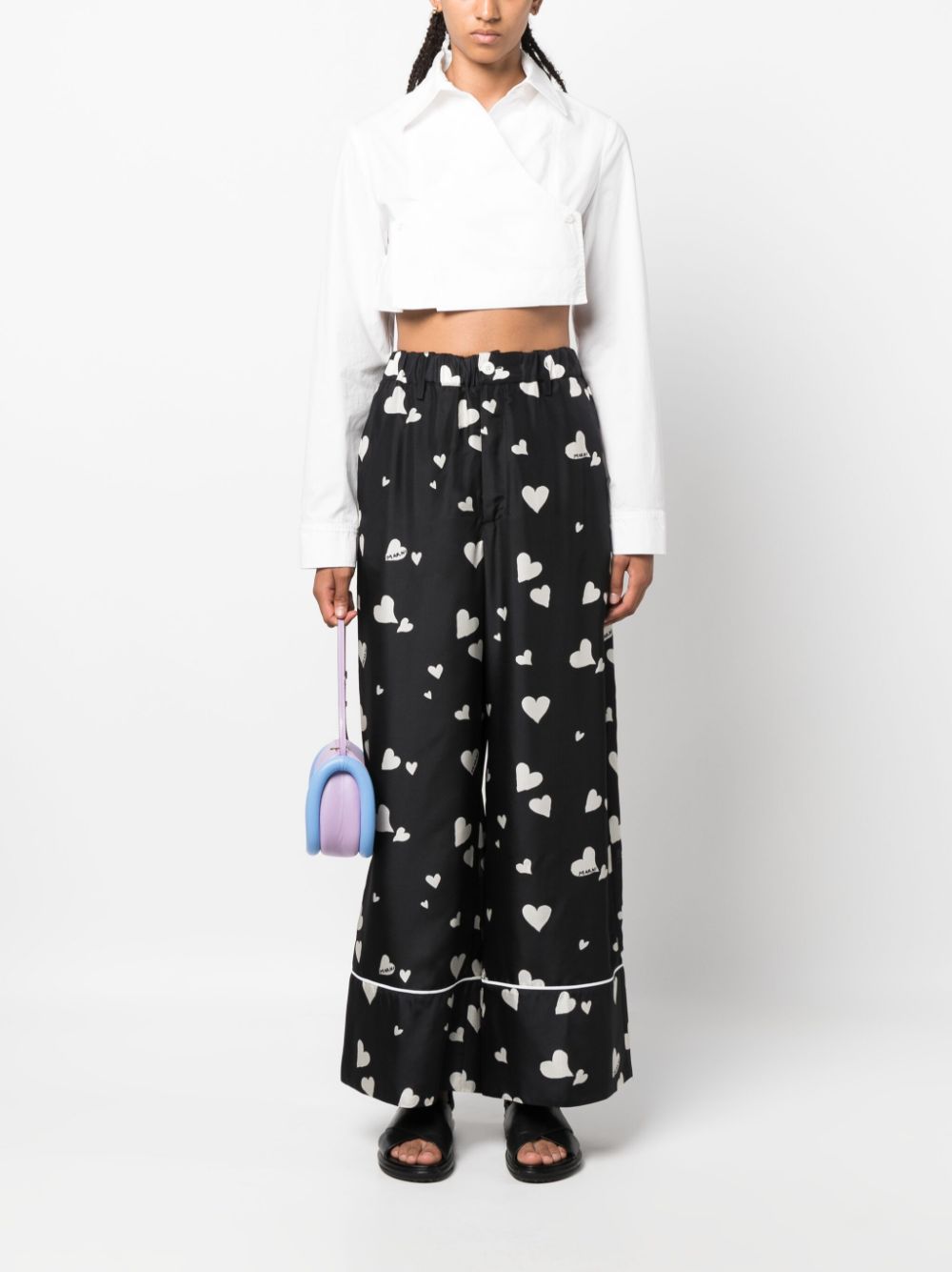 Marni heart-print silk palazzo pants - Zwart