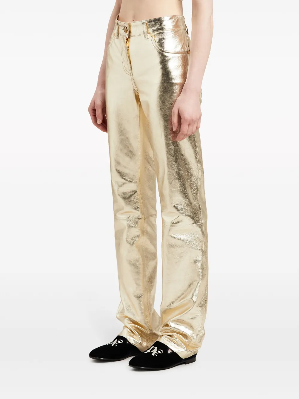 Palm Angels Laminated Straight-leg Trousers In Gold