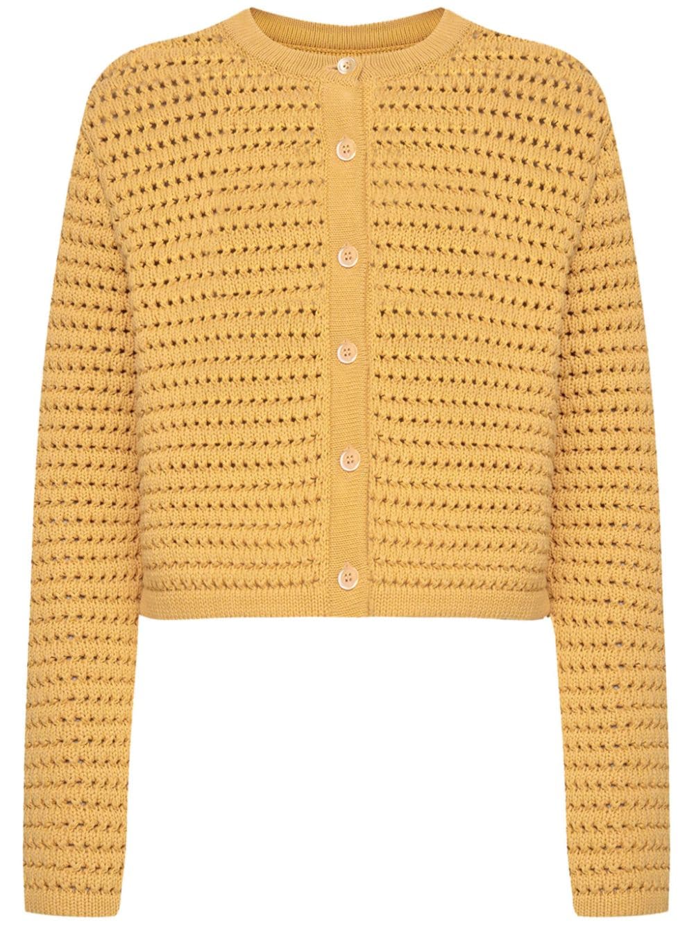 12 Storeez Round-neck Cotton Cardigan In Yellow