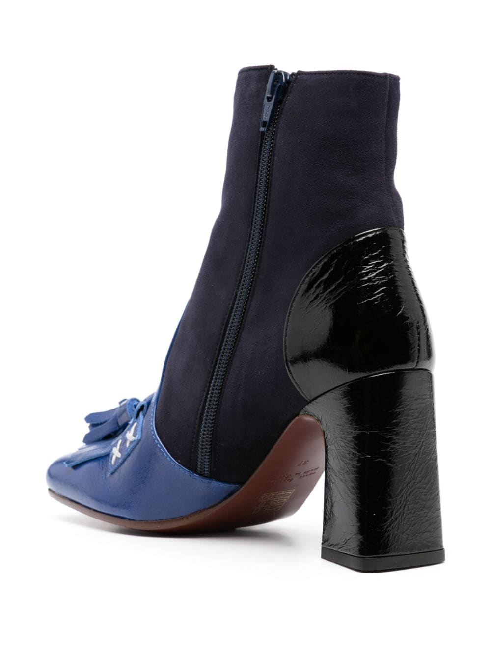 Shop Chie Mihara 85mm Tassel Panelled Leather Boots In Blue
