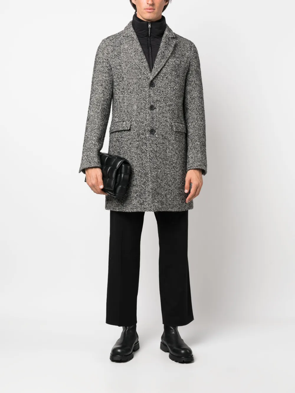 Herno single-breasted chevron-knit coat - Zwart