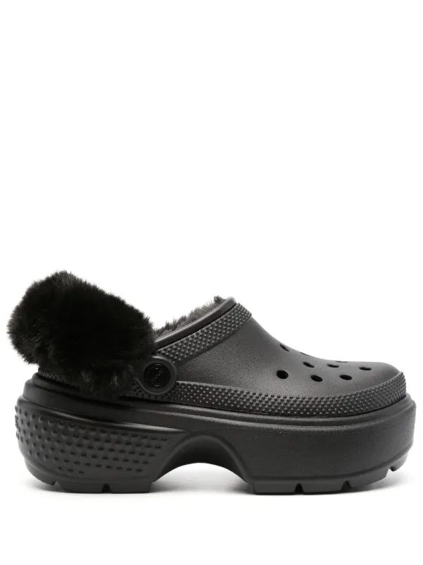 Crocs Mules En Fourrure Artificielle à Plateforme Noir FARFETCH FR