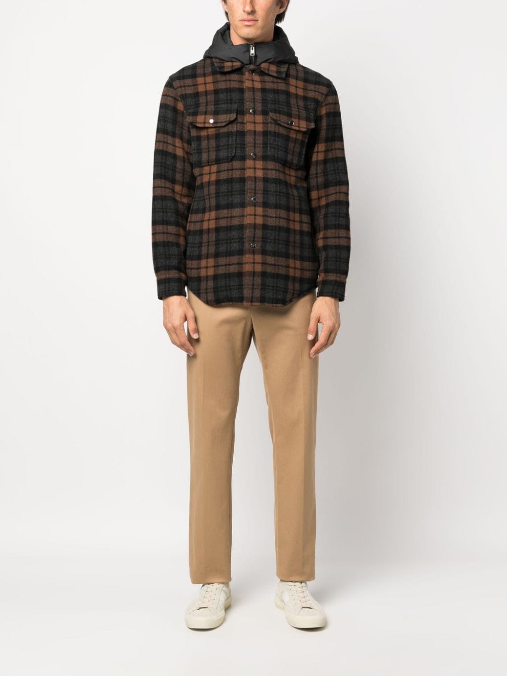 Woolrich check-pattern hooded jacket - Bruin