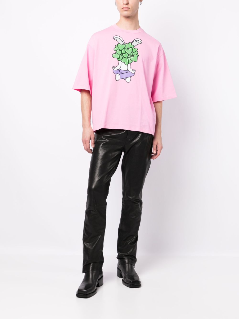 Shop Natasha Zinko Illustration-print Drop-shoulder T-shirt In Pink
