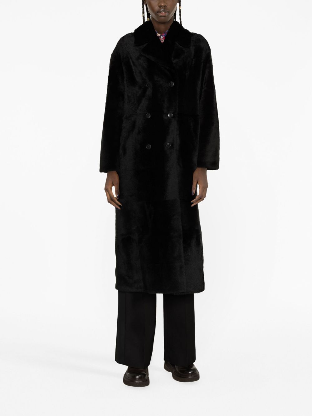 Yves Salomon double-breasted long coat - Zwart