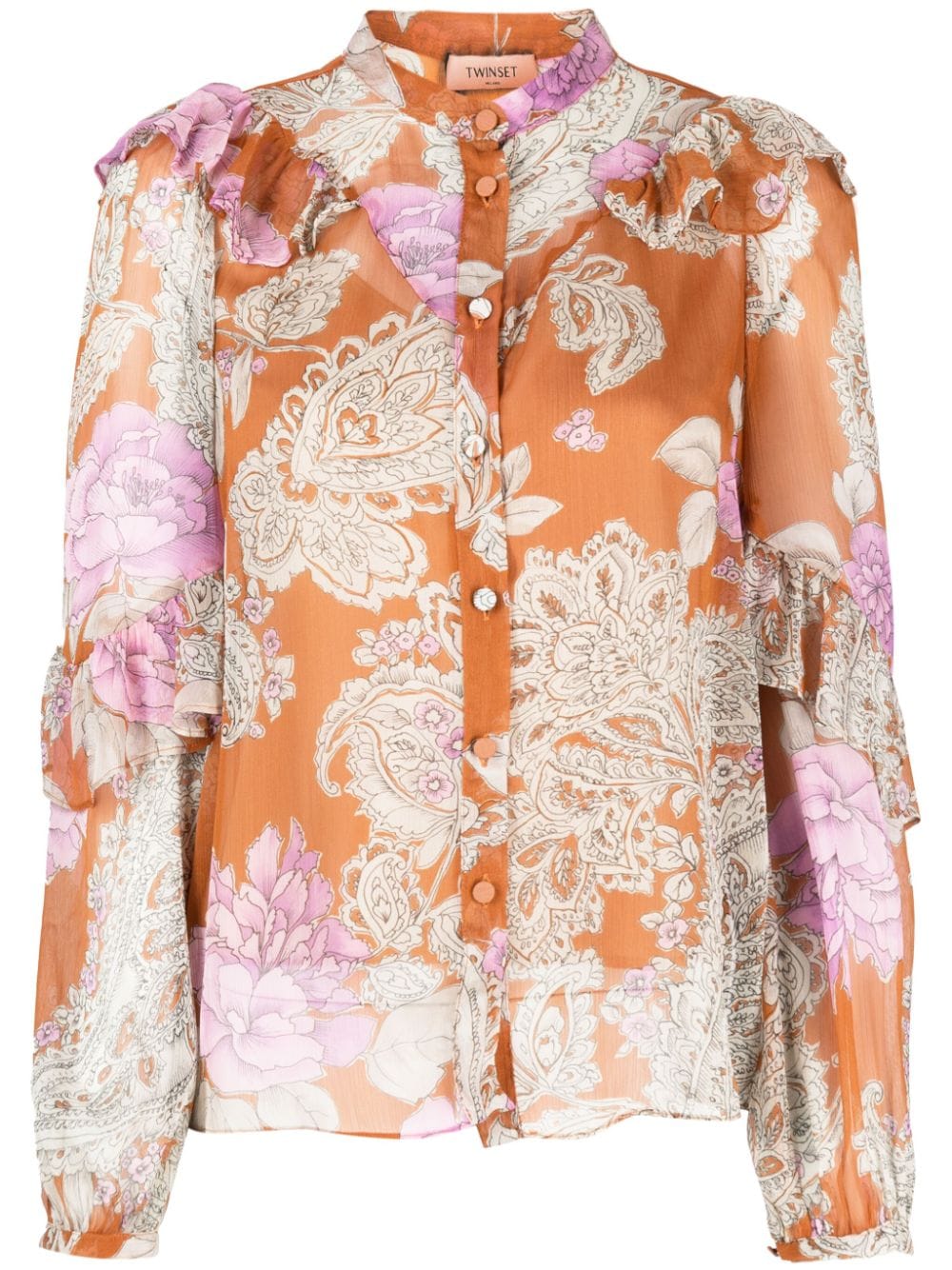 Twinset Floral-print Ruffled Blouse In Orange