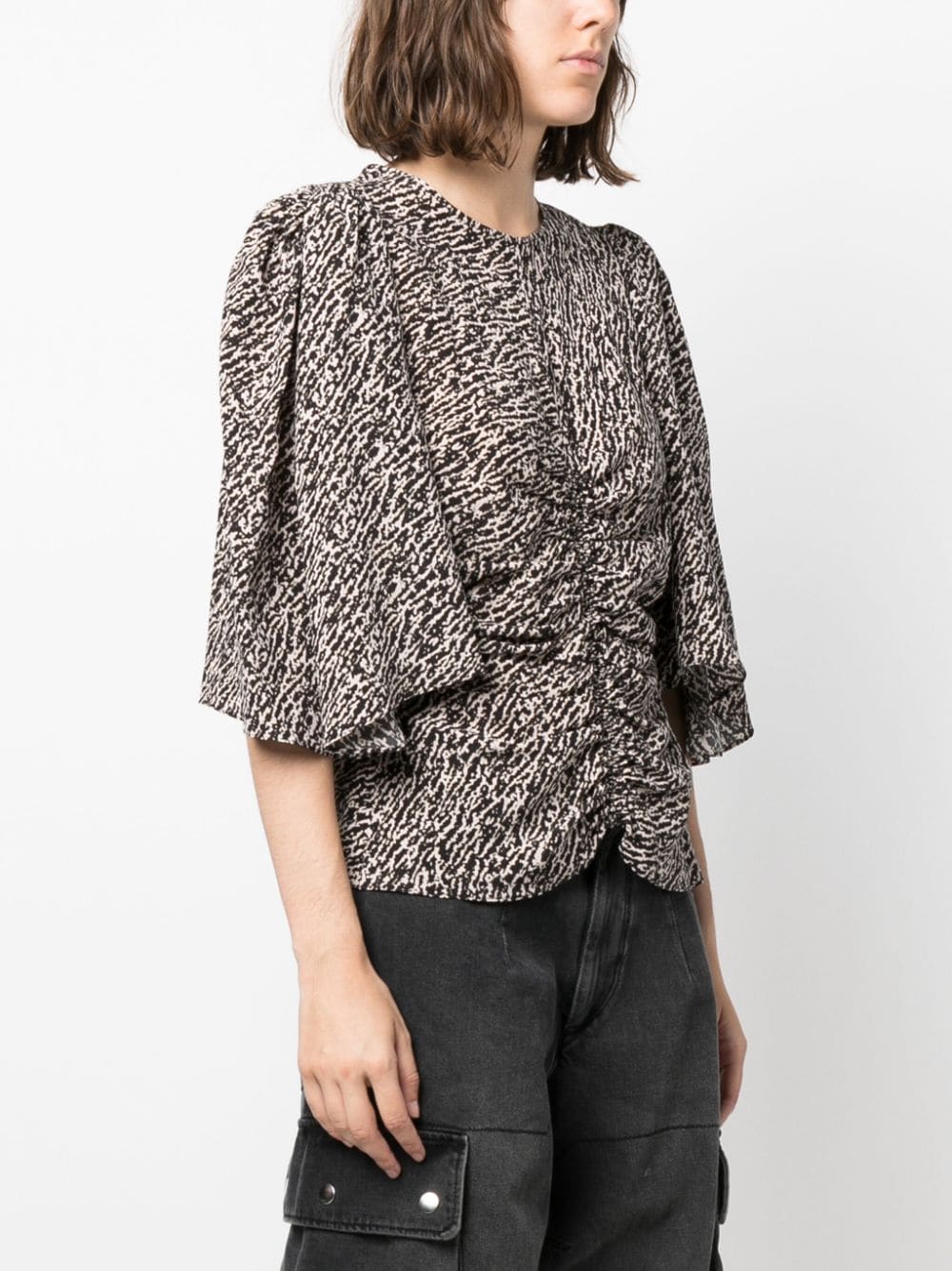 Shop Isabel Marant Geza Ruched Stretch-silk Top In Brown