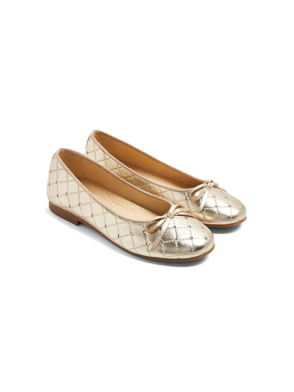 Andanines Metallic-effect Quilted Ballerina Shoes In Gold