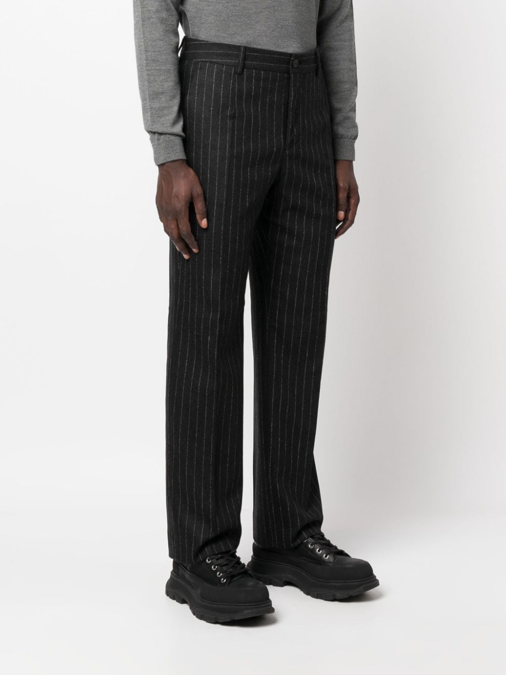Shop Golden Goose Striped Mid-rise Trousers In Grey