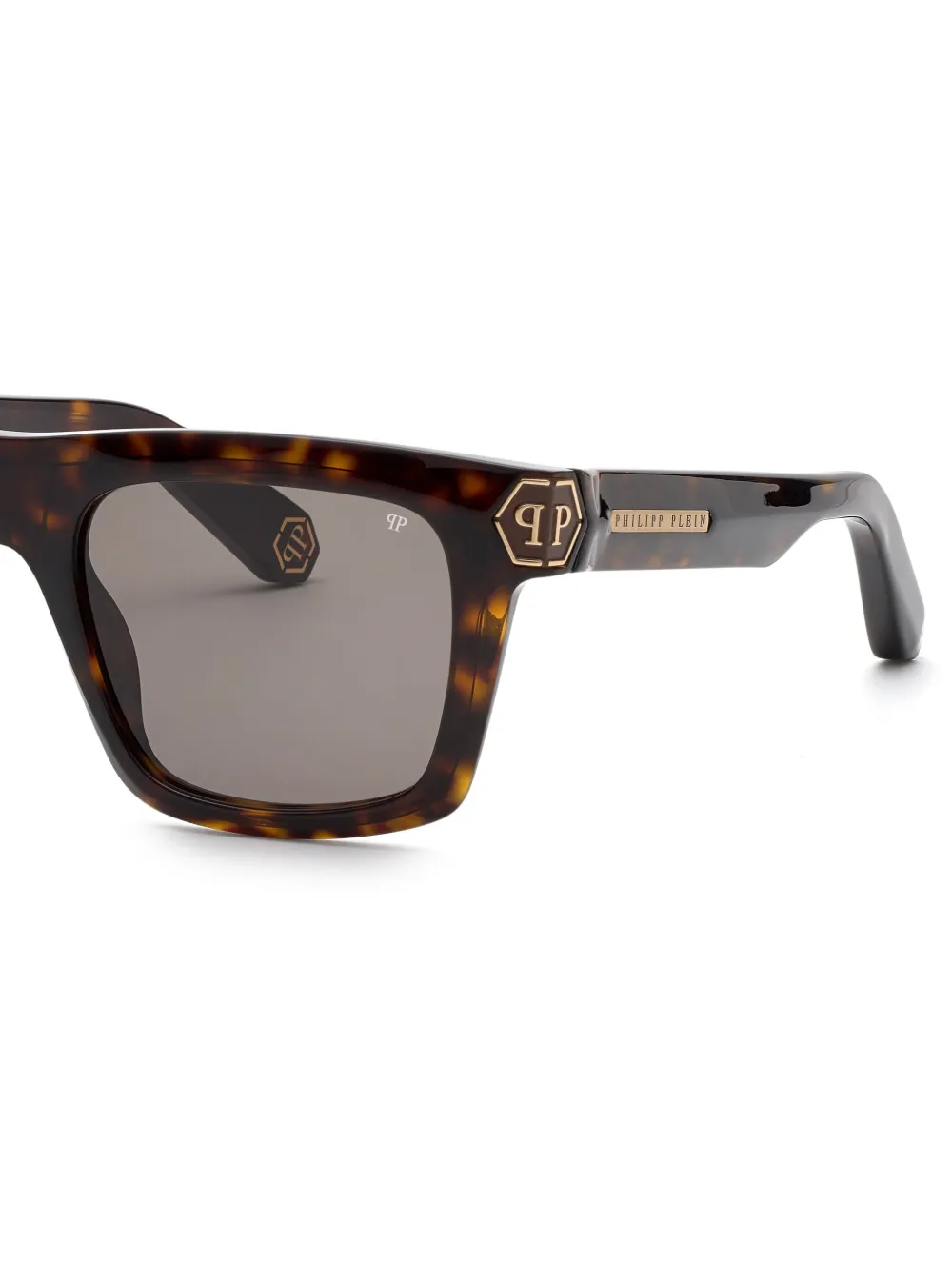 Shop Philipp Plein Hexagon Rectangular-frame Sunglasses In Brown