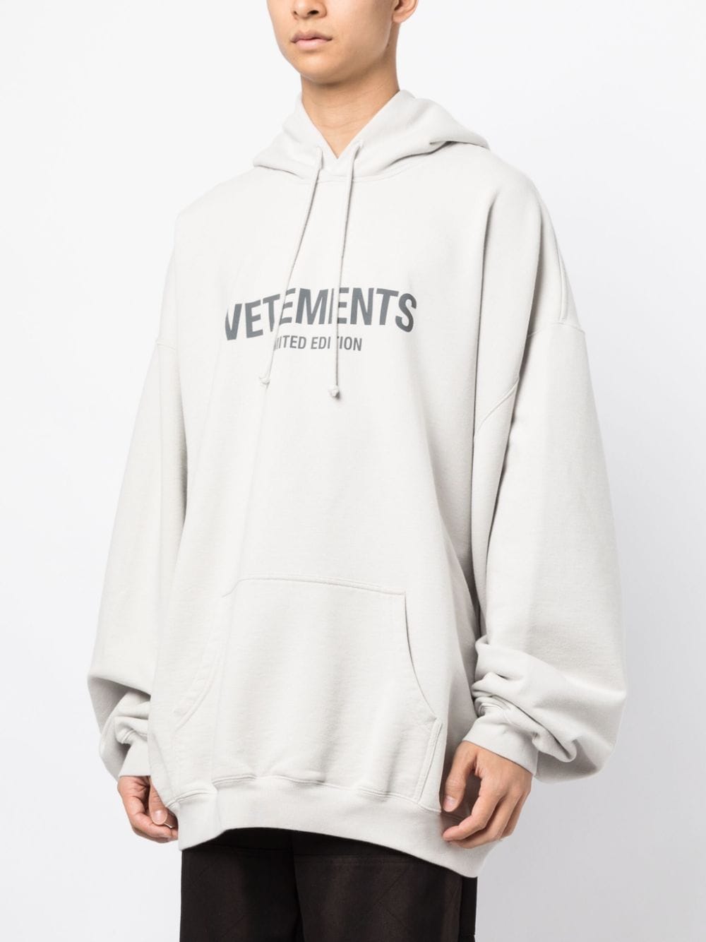 Shop Vetements Logo-print Drawstring Hoodie In Grey