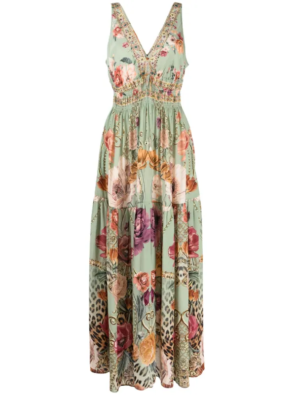 Camilla Floral-print Silk Dress - Green