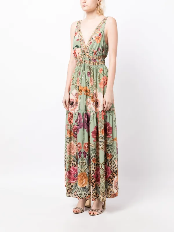 Camilla Floral-print Silk Dress - Green
