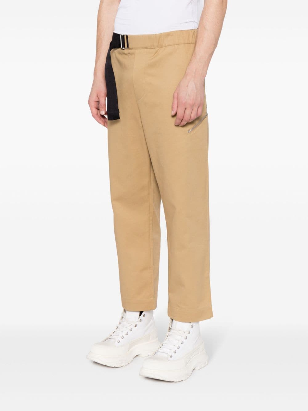 Shop Oamc Regs Tappered-leg Cropped Trousers In Brown