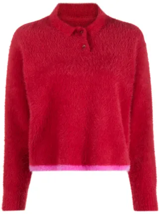 Jacquemus Le Polo Neve Knitted Polo Jumper | Red | FARFETCH