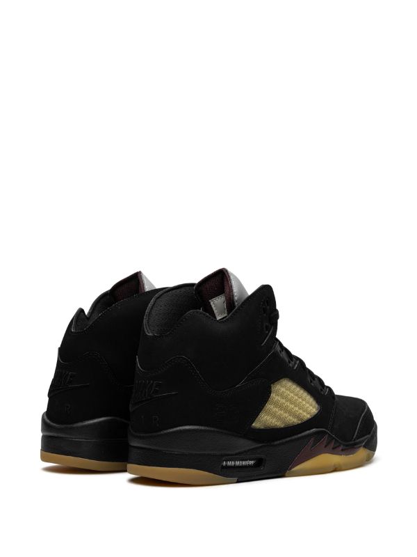 Jordan 5 all black hot sale leather