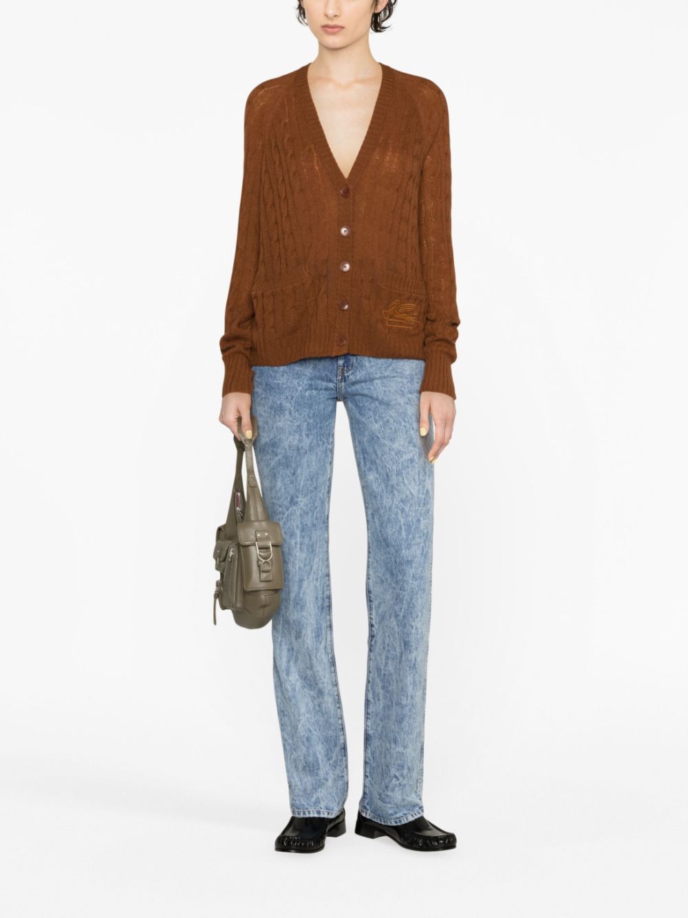 ETRO Pegaso-embroidered cable-knit cardigan - Bruin