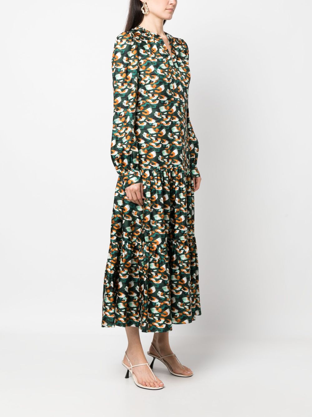 Shop Callas Milano Tilda Tiered Midi Dress In Green