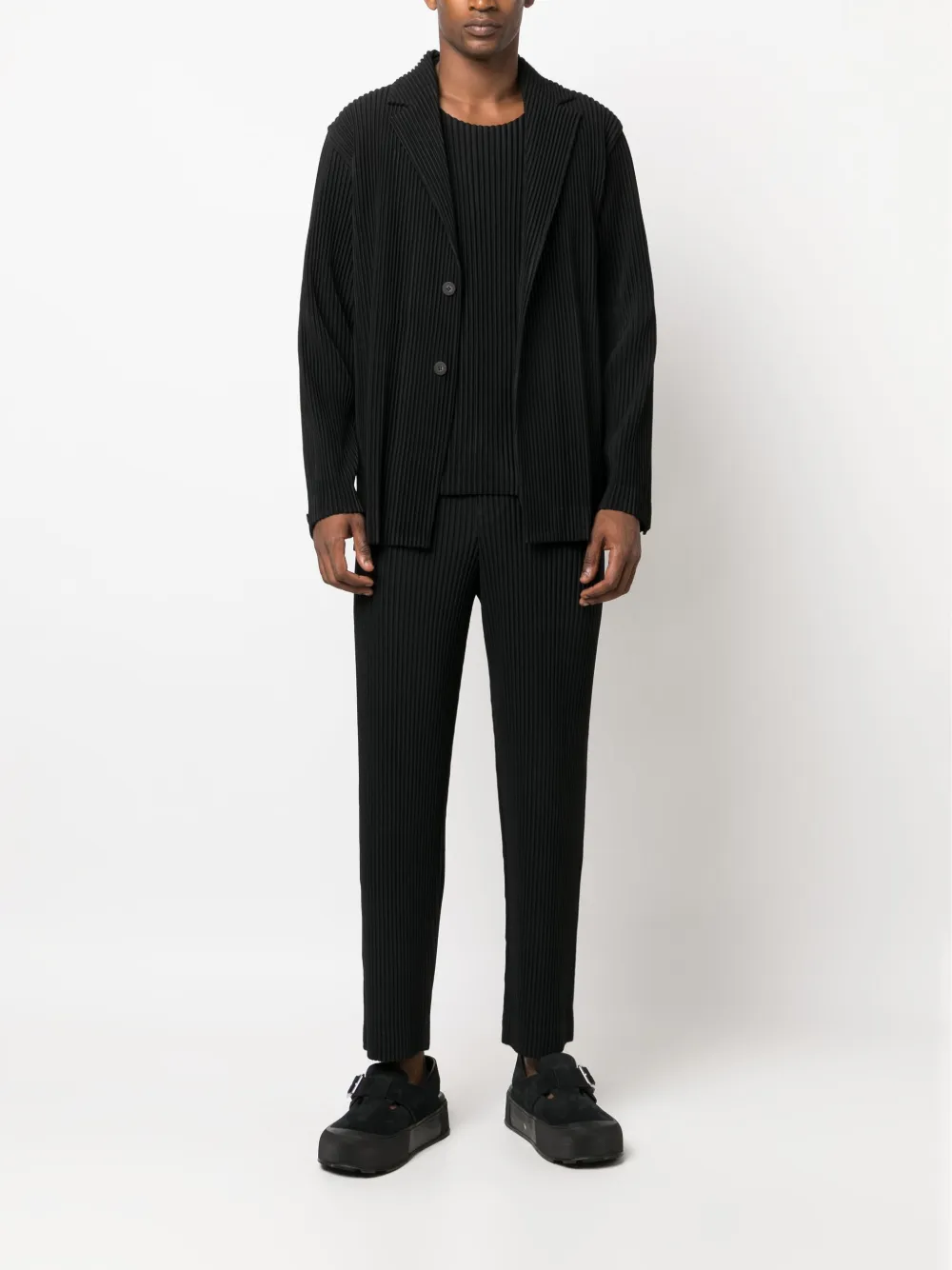 Shop Issey Miyake Single-breasted Pleated Blazer In Black