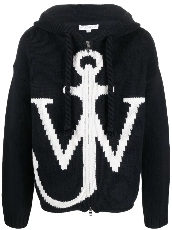 JW Anderson JW-initials anchor-logo intarsia-knit Hoodie - Farfetch