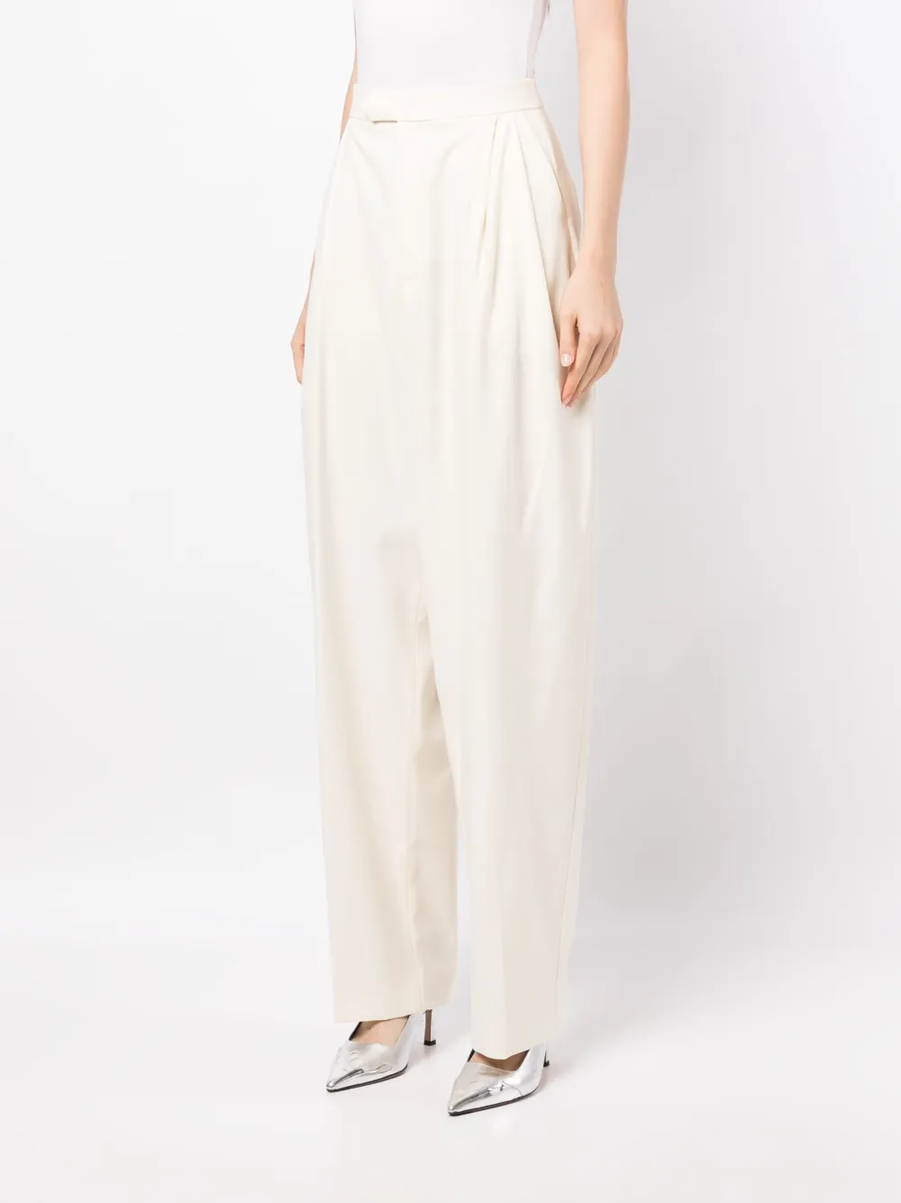 Shop Anouki Wool-blend Wide-leg Trousers In White