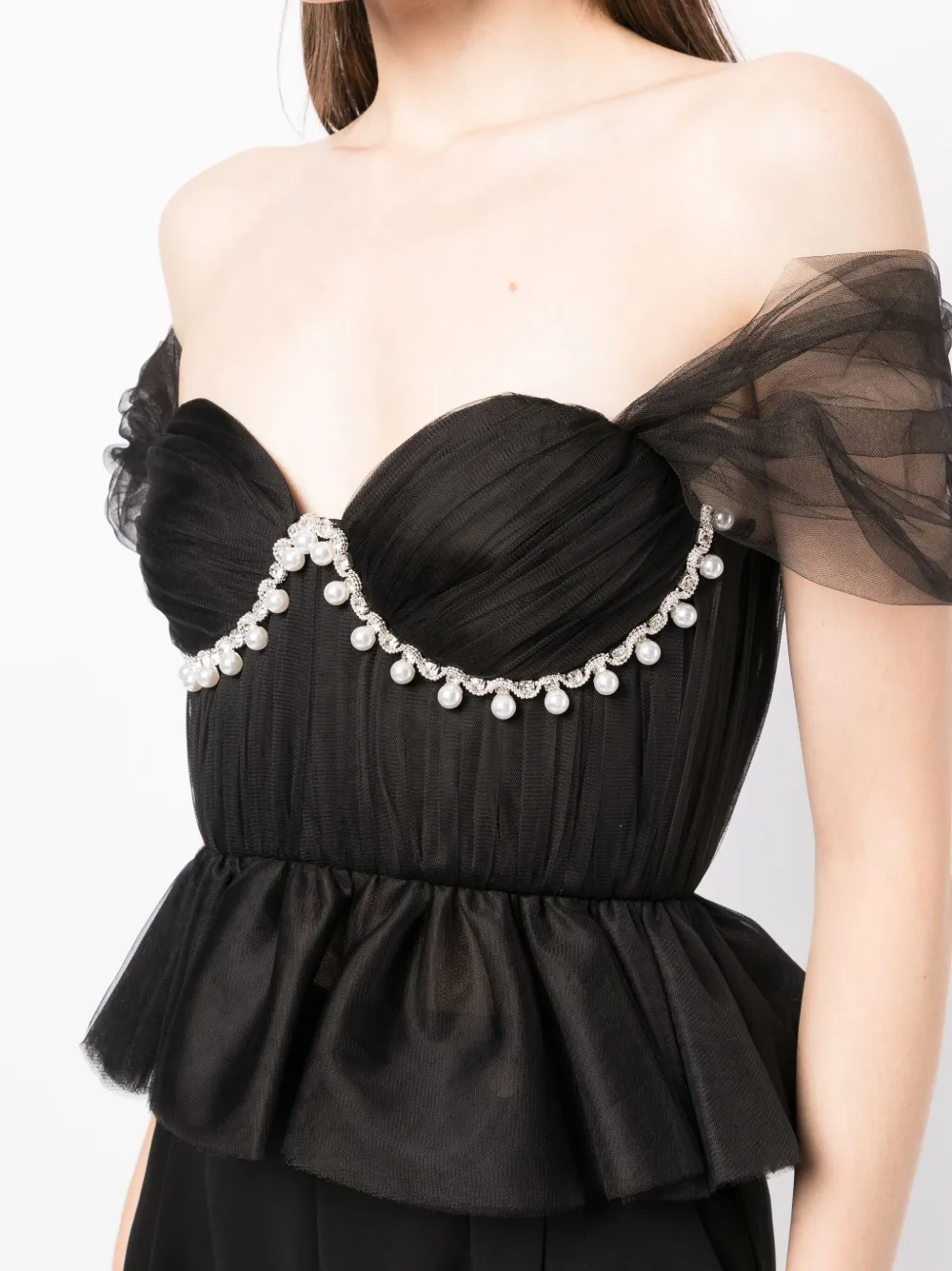 Anouki Faux-pearl Embellished Off-shoulder Blouse In Black