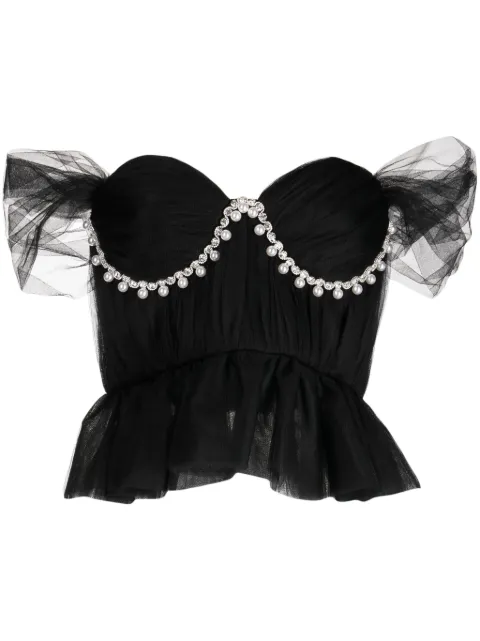ANOUKI faux-pearl embellished off-shoulder blouse