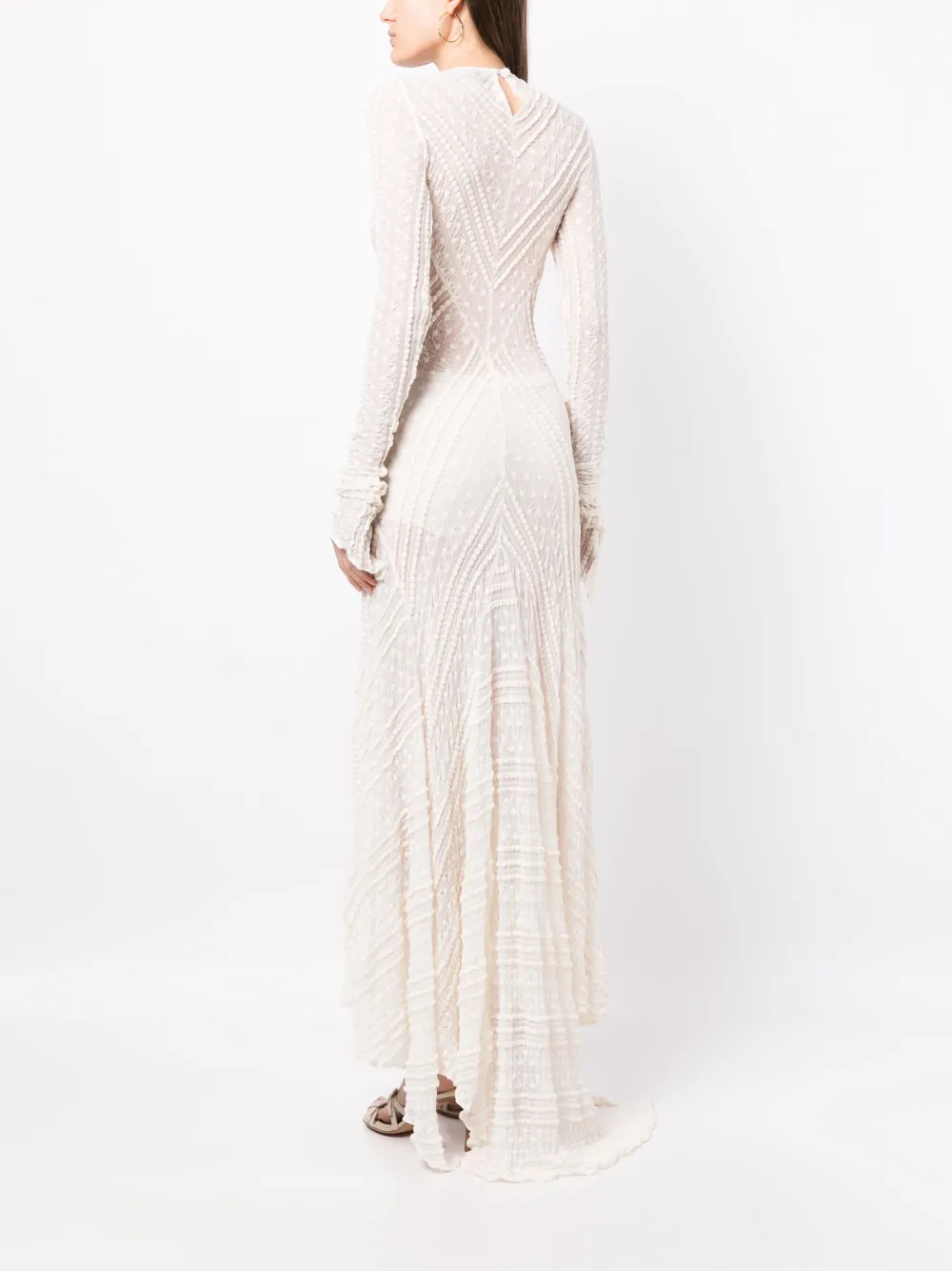 Anouki Long-sleeve Asymmetric-hem Dress In Neutrals